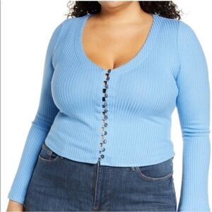 Reformation | Gellar Ribbed Knit L/S Top Parisian Blue | Plus Size 2X (18-20)